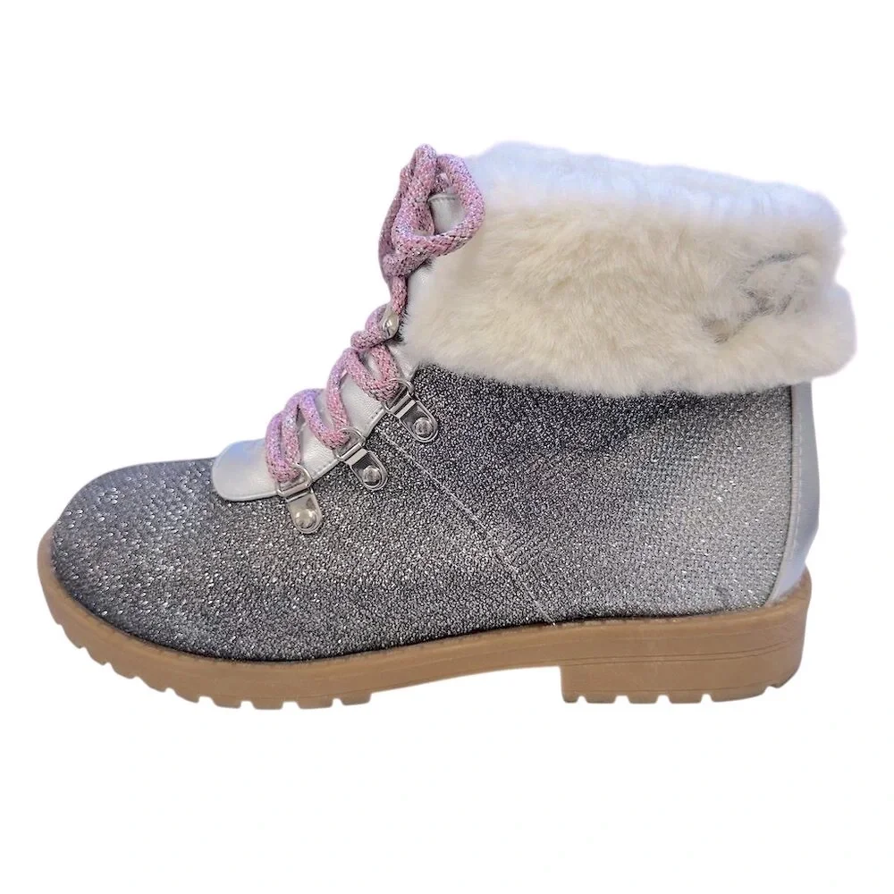 Juicy Couture Girls' Silver Glitter Hiker Ankle‎ Boots Size 5 Winter glamour